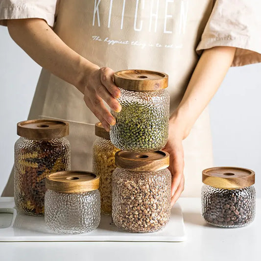 Airtight Glass Containers with Wood Lid